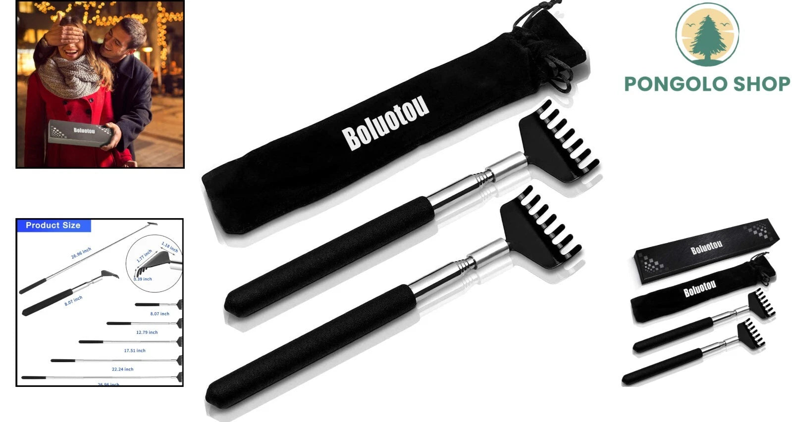 Travel-Friendly Telescoping Back Scratcher Set - Stainless Steel & Rubber Design