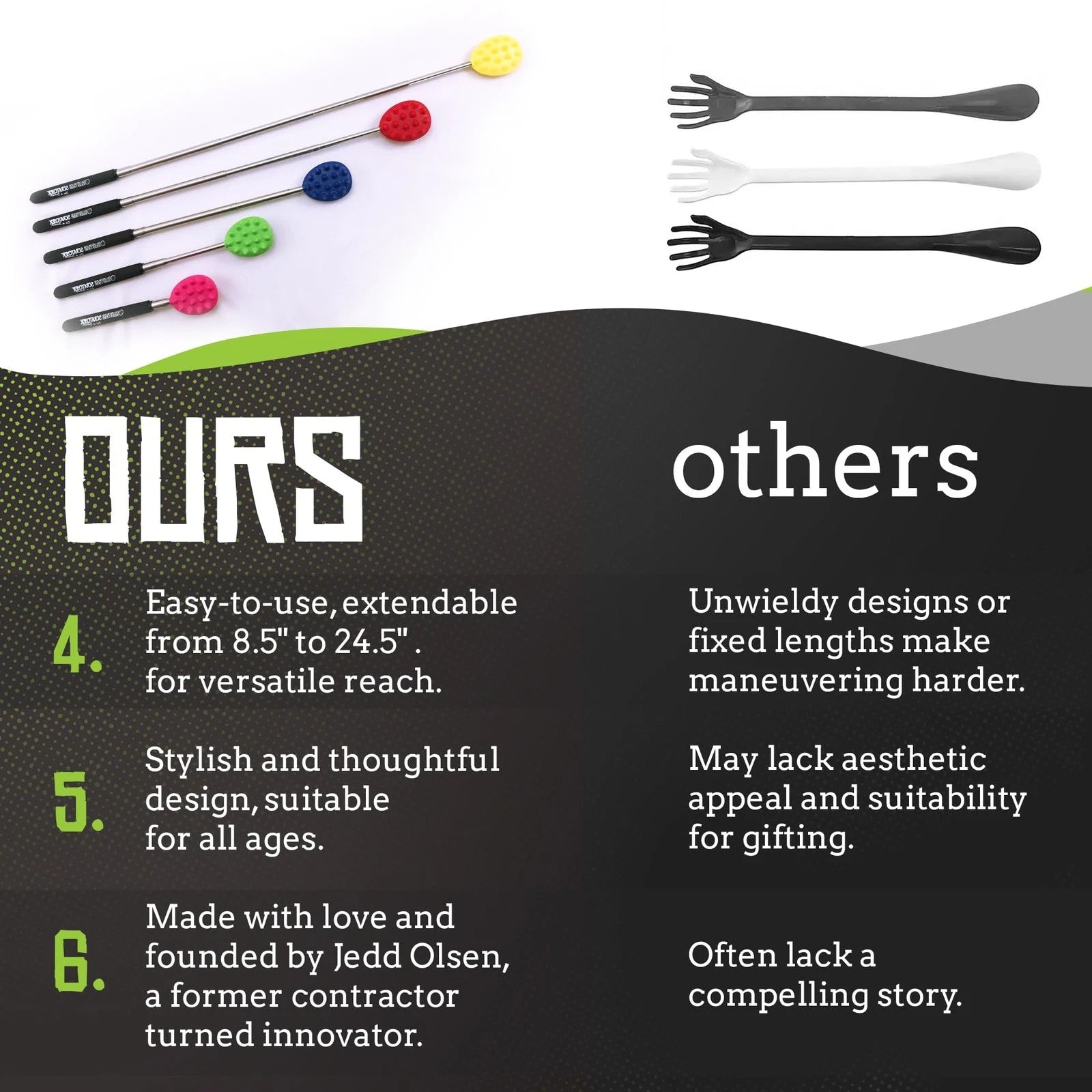 Extendable Back Scratcher 24.5 Inches Double-Sided Itch Relief for Men Women