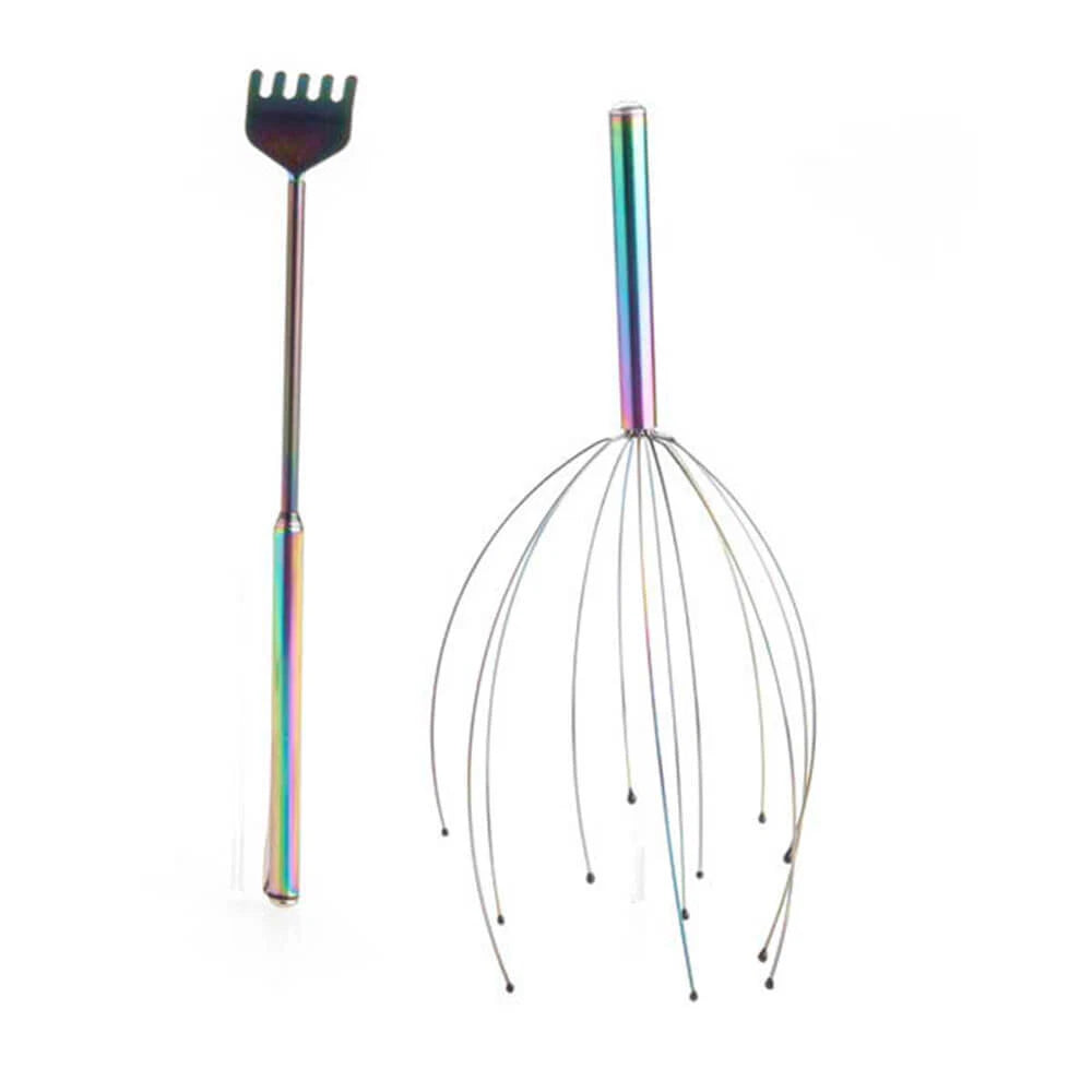 Beautiful Metallic Rainbow Luxury Calming Set Head Tickler Extendable Scratcher