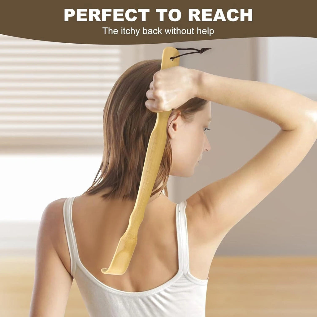 3 Pack Bamboo Back Scratchers with Long Curved Handle - Ideal for Relaxation