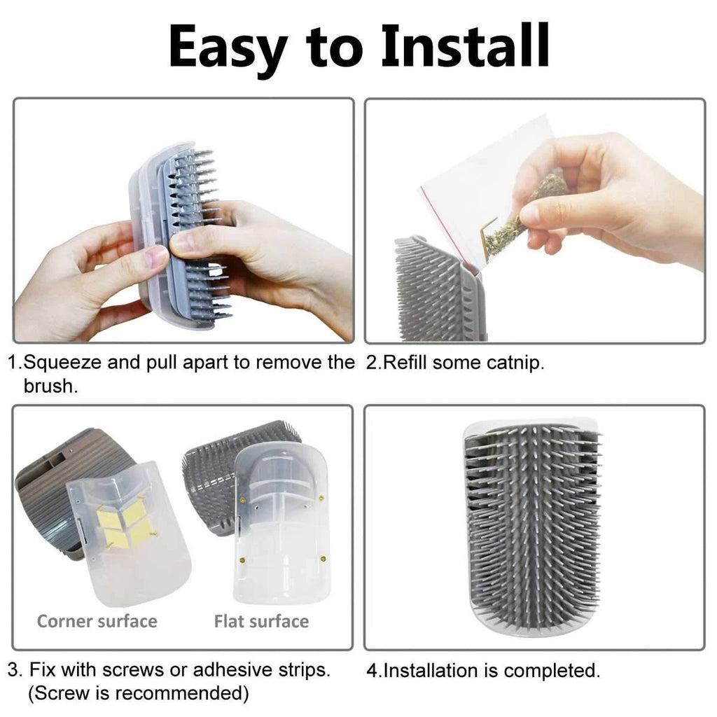 3pc Cat hair Self Groomer Brush Wall Corner Soft Silicone Scratcher Pet tool