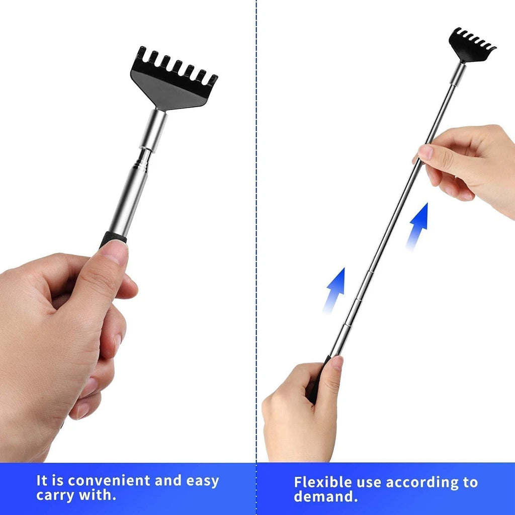 Travel-Friendly Telescoping Back Scratcher Set - Stainless Steel & Rubber Design