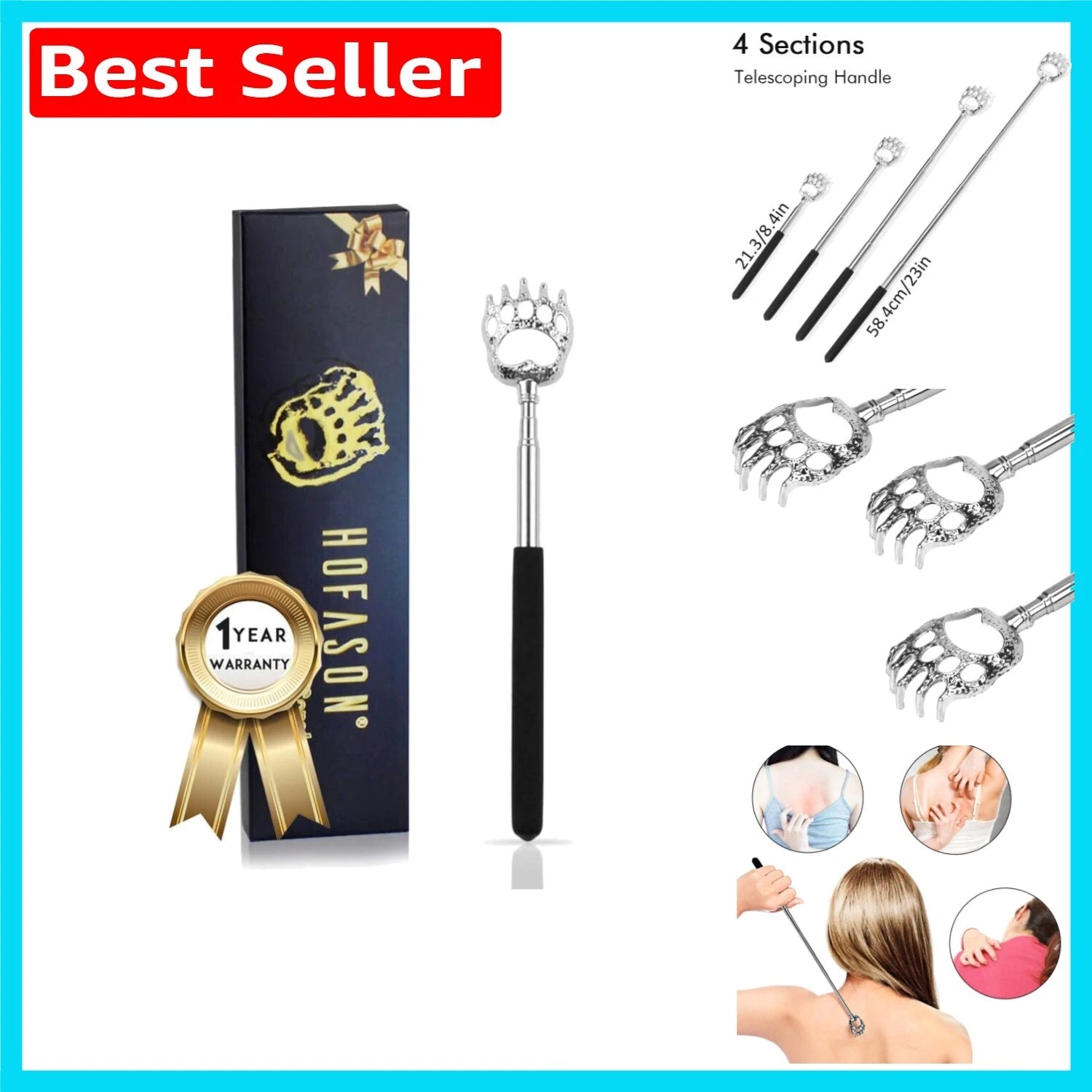 Telescopic Bear Claw Back Scratcher for Instant Relief - Portable and Durable