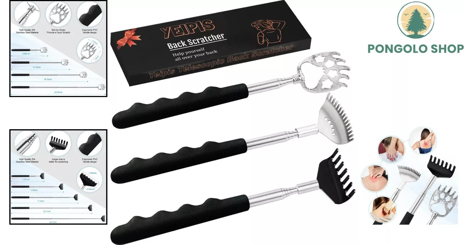 Durable Stainless Steel Back Scratcher Set - Ergonomic and Compact - Ideal Gifts