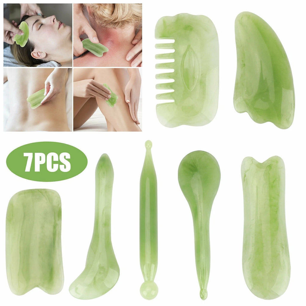 7PCS Gua Sha Natural Resin Quartz Stone Shape Facial Body Massage Board Tool USA