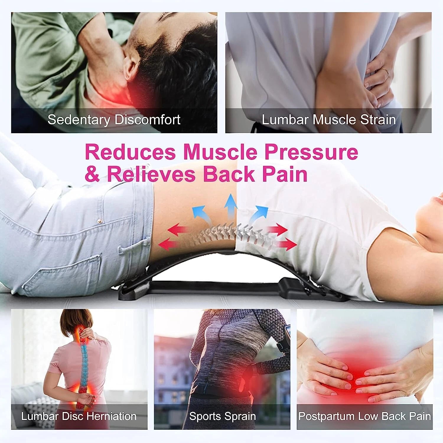 Back Stretcher Multi-Level Back Massager Stretching Device Lumbar Support Device