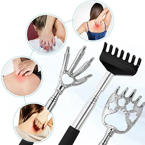 3Pk Telescoping Back Scratchers Extendable Back Massager Tool with Rubber Handle