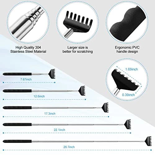 3Pk Telescoping Back Scratchers Extendable Back Massager Tool with Rubber Handle