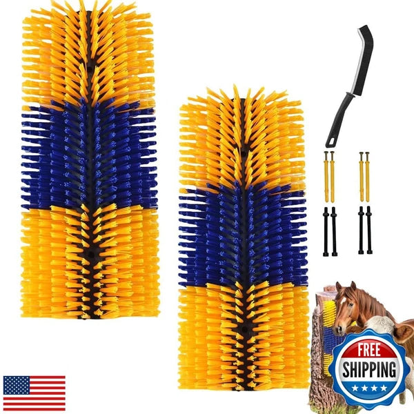 2PCS Livestock Scratching Brush, Goat Scratcher Brush Post with Cleaning Tool