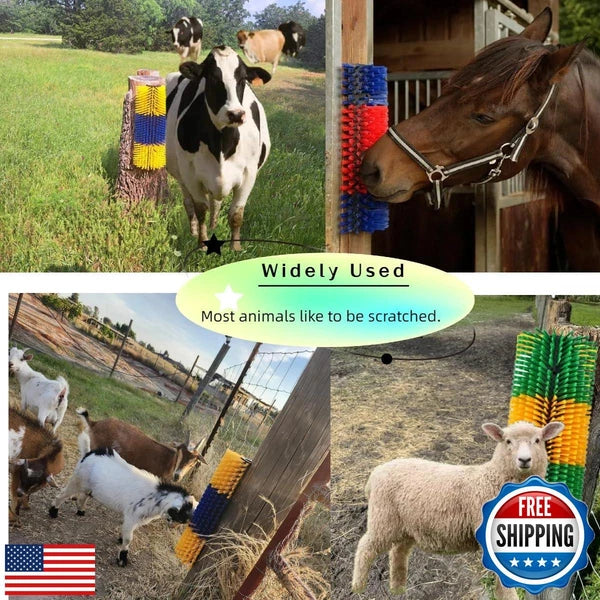 2PCS Livestock Scratching Brush, Goat Scratcher Brush Post with Cleaning Tool
