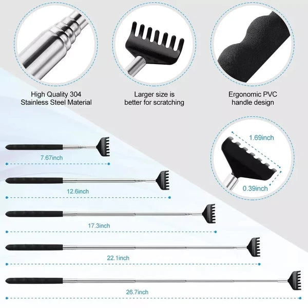 3 Pack Different Back Scratcher Metal Portable Telescoping with Rubber Handles