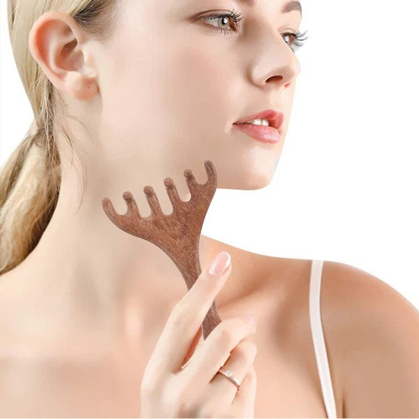 2pcs Wooden Head Massager Comb Wide Tooth Tool Wood Hair Scratcher