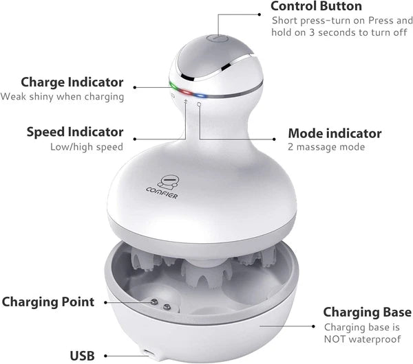 COMFIER Electric Cordless Hair Scalp Massager with Kneading 84 Massage White