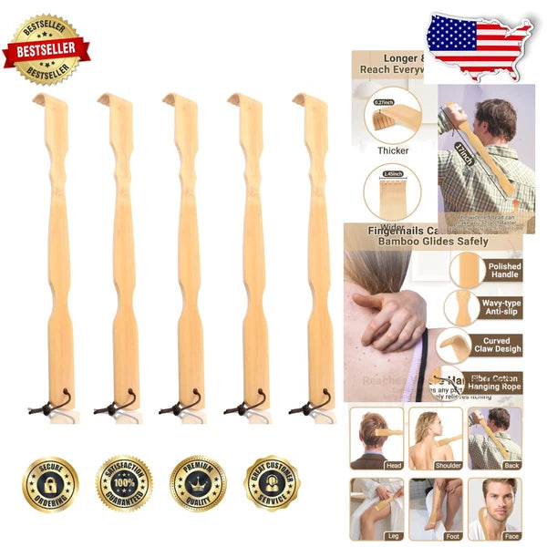 Luxury Handmade Bamboo Back Massager - 17" Relaxation Tool for Men and Women