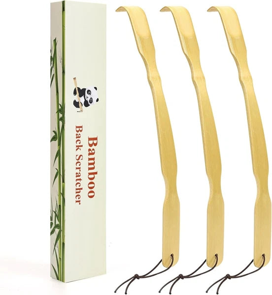 3 Pack Bamboo Back Scratchers with Long Curved Handle - Ideal for Relaxation