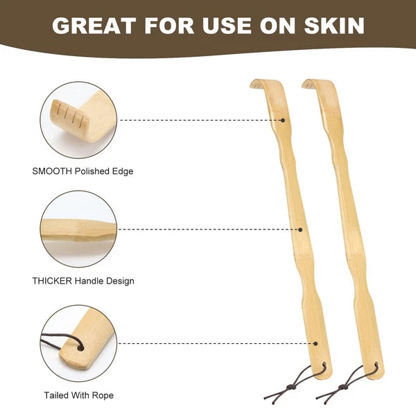 Bamboo Wood Back Scratcher with Long Handle for Back Scratching Itches, 3 Pack