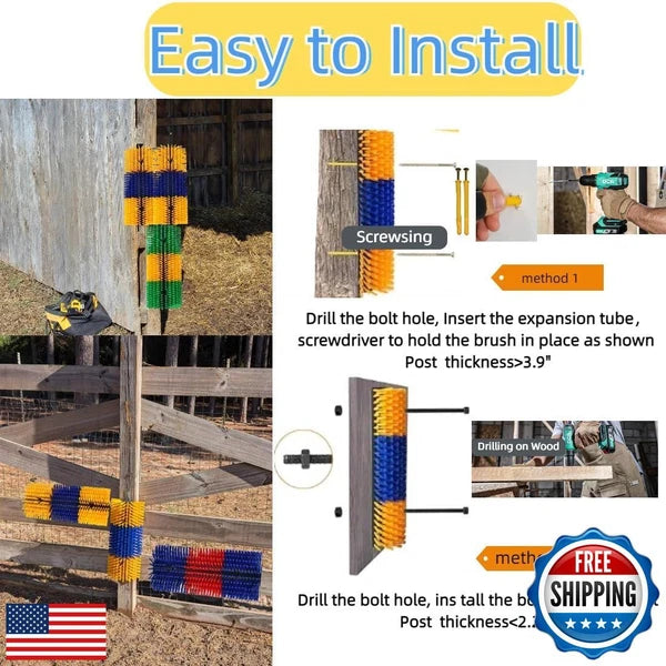 2PCS Livestock Scratching Brush, Goat Scratcher Brush Post with Cleaning Tool