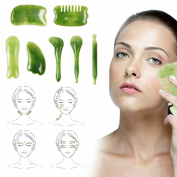 7Pcs Gua Sha Set Natural Resin Quartz Stone Shape Facial Body Massage Board Tool