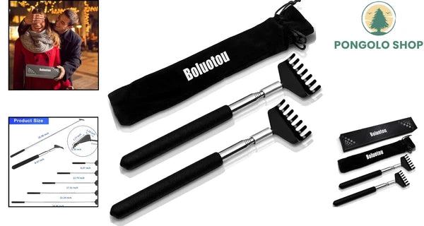 Travel-Friendly Telescoping Back Scratcher Set - Stainless Steel & Rubber Design
