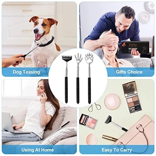3Pk Telescoping Back Scratchers Extendable Back Massager Tool with Rubber Handle
