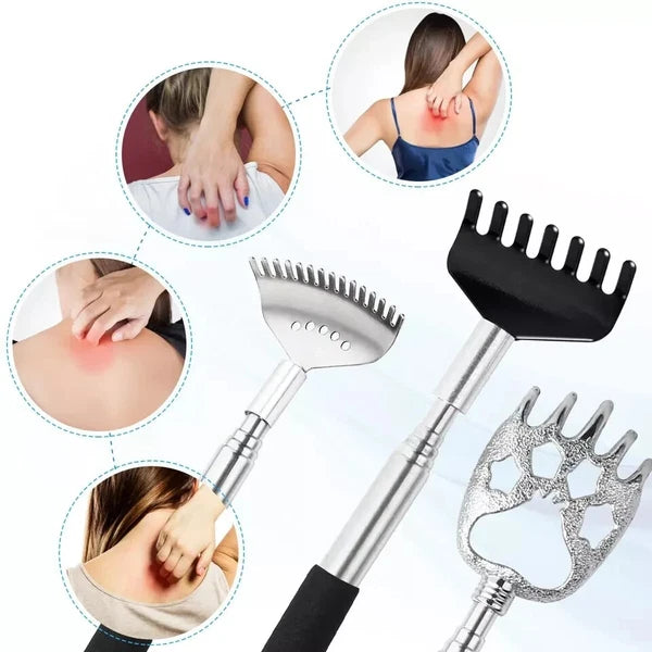 3 Pack Different Back Scratcher Metal Portable Telescoping with Rubber Handles