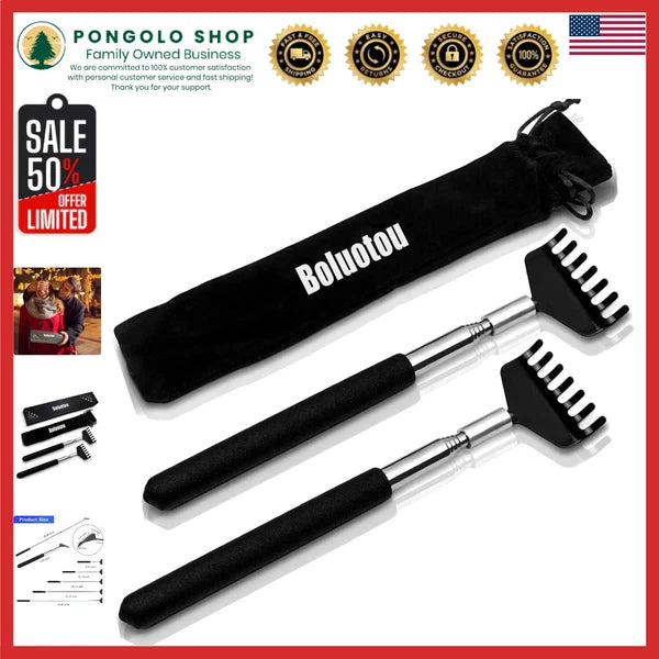 Travel-Friendly Telescoping Back Scratcher Set - Stainless Steel & Rubber Design
