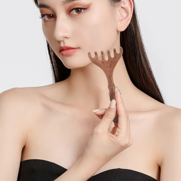 2pcs Wooden Head Massager Comb Wide Tooth Tool Wood Hair Scratcher