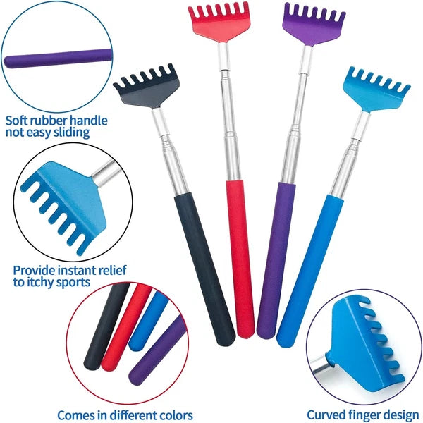 4Pcs Portable Extendable Back Scratcher,Telescoping Red Blue Purple Black
