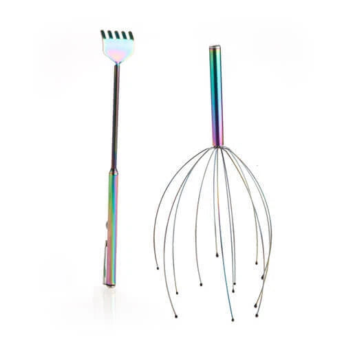 Beautiful Metallic Rainbow Luxury Calming Set Head Tickler Extendable Scratcher