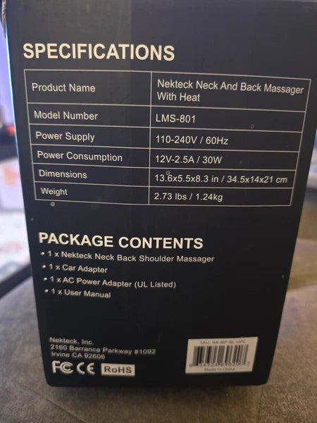 Nekteck Shiatsu Neck and Back Massager with Soothing Heat, Electric Deep Tissue