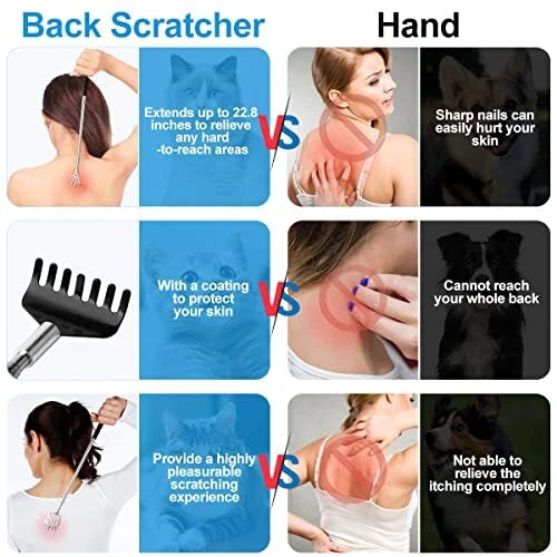 3Pk Telescoping Back Scratchers Extendable Back Massager Tool with Rubber Handle