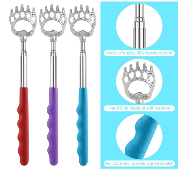 4x Back Scratcher Metal Extendable Claw Portable Bear Rake Telescopic Handle