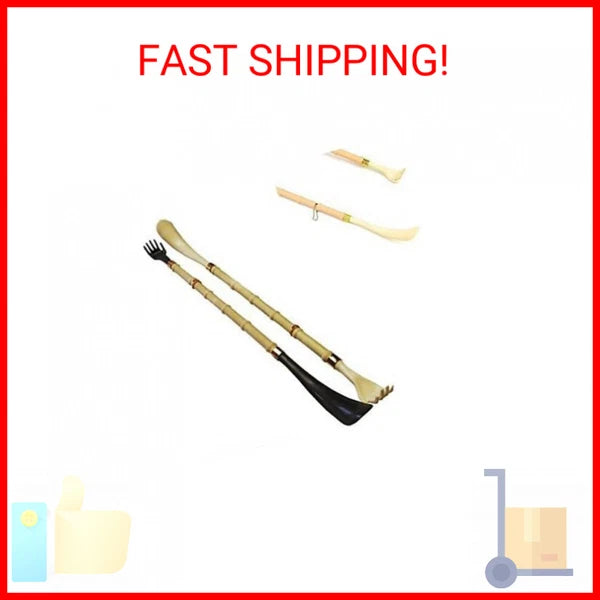 2 New Long 20" Shoehorn Back Scratcher Reach Shoe Horn Hand Bamboo Massager Gift