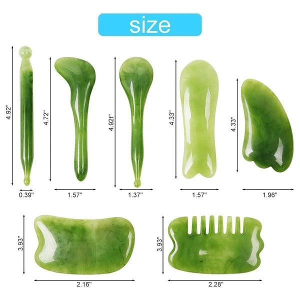 7Pcs Set Gua Sha Natural Resin Quartz Stone Shape Facial Body Massage Board Tool