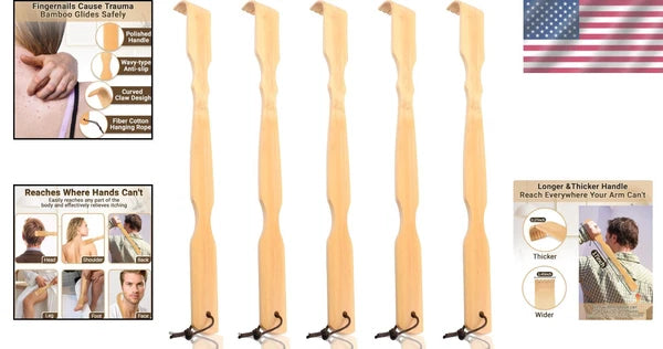 Luxury Handmade Bamboo Back Massager - 17" Relaxation Tool for Men and Women