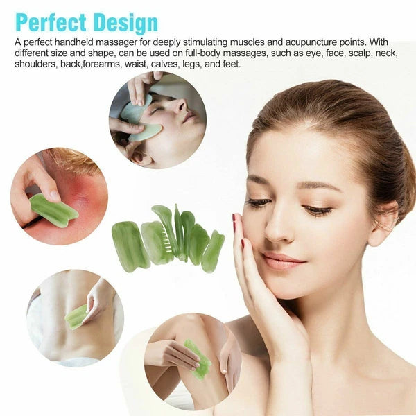 7Pcs Gua Sha Set Natural Resin Quartz Stone Shape Facial Body Massage Board Tool