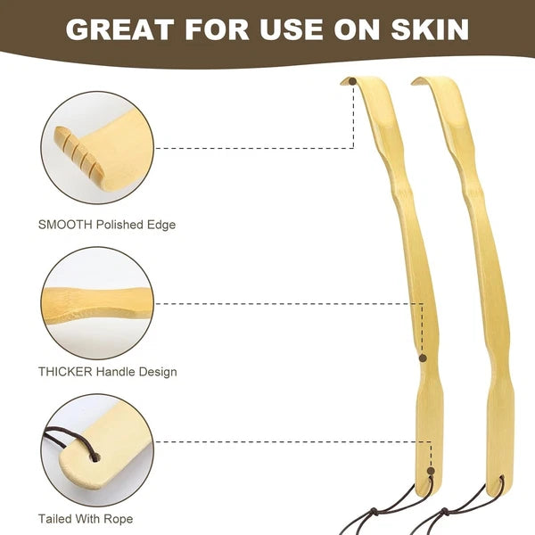 3 Pack Bamboo Back Scratchers with Long Curved Handle - Ideal for Relaxation