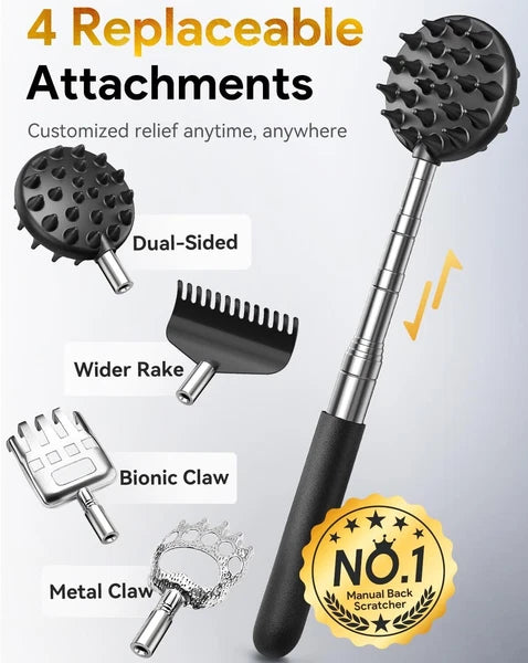 Telescoping Back Scratcher with 4Pcs Detachable Scratching Heads, Fathers Day Da