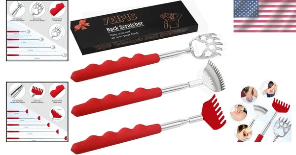 3-Pack Telescoping Back Scratchers with Ergonomic Handles - Stress Relief Tool