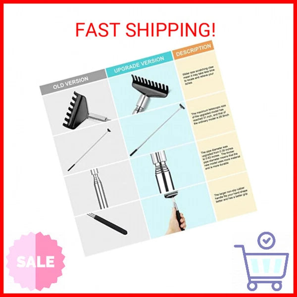 Oversized Portable Extendable Back Scratcher, Upgraded Metal Stainless Steel Tel