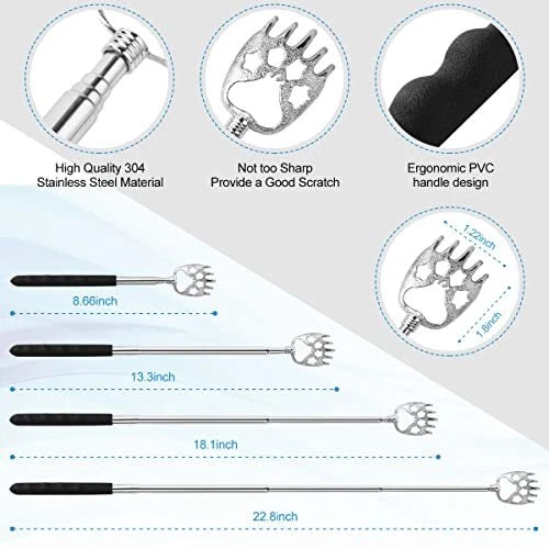 3Pk Telescoping Back Scratchers Extendable Back Massager Tool with Rubber Handle